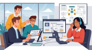 Équipe professionnelle travaillant sur la conception d'un site accessible.