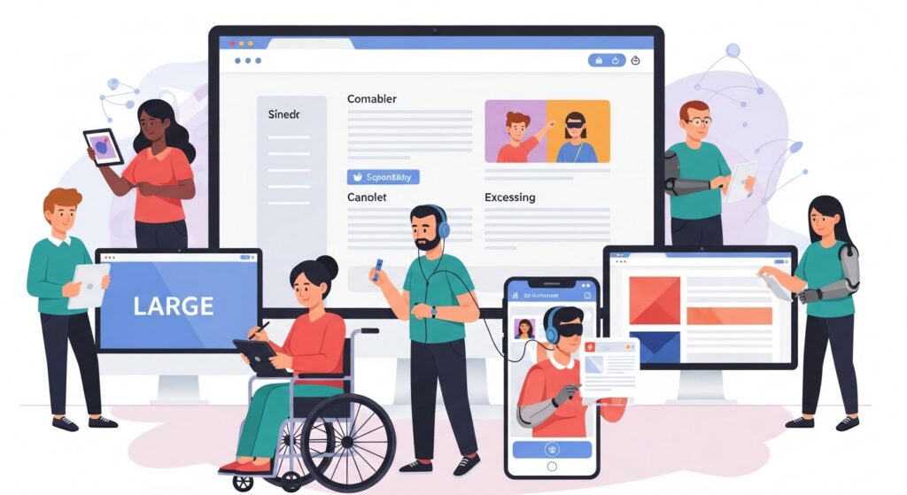 Illustration d’utilisateurs divers naviguant sur un site web accessible sur différents appareils